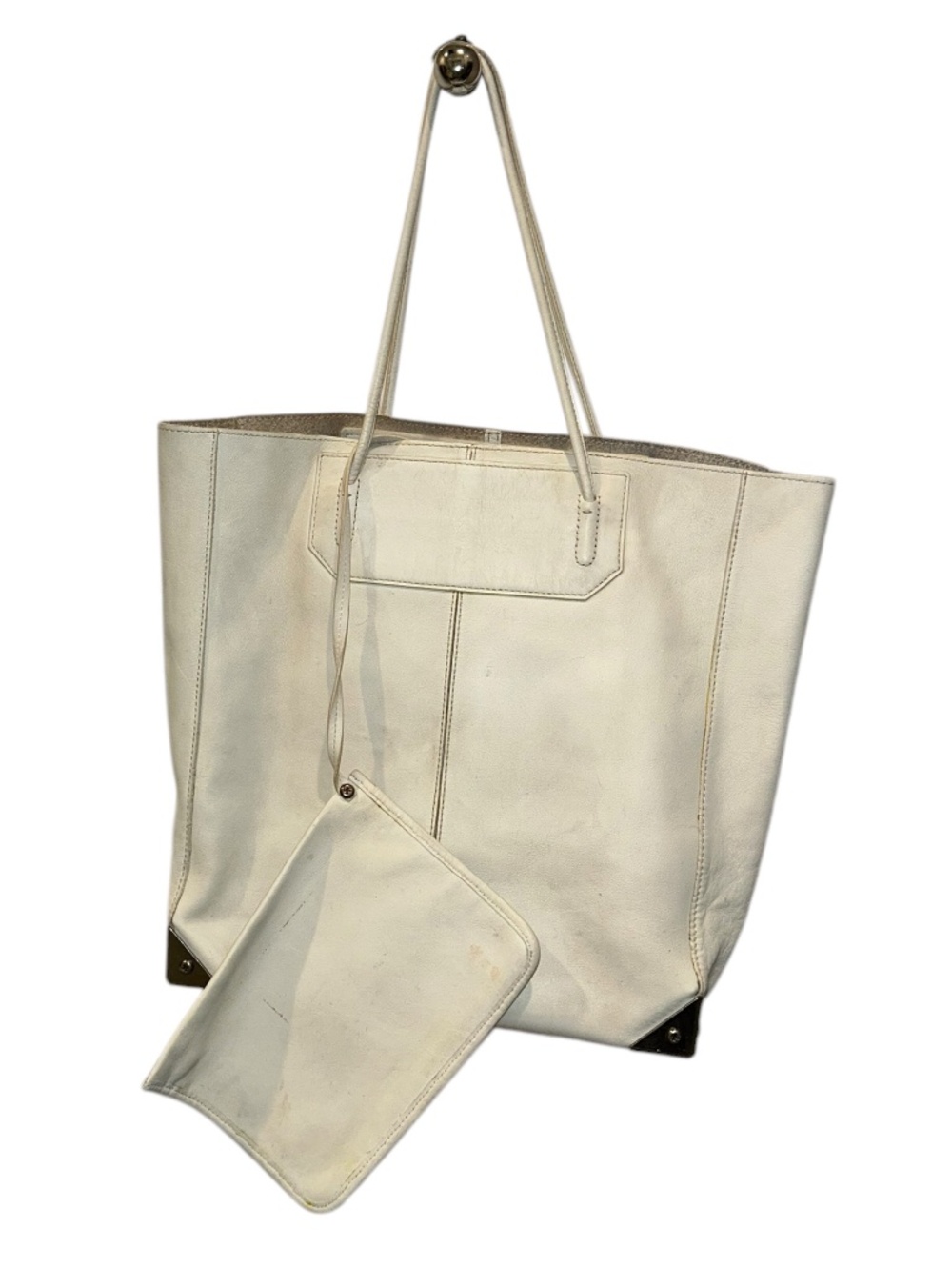 Alexander Wang white leather silver metal corner pieces tote bag 12x13